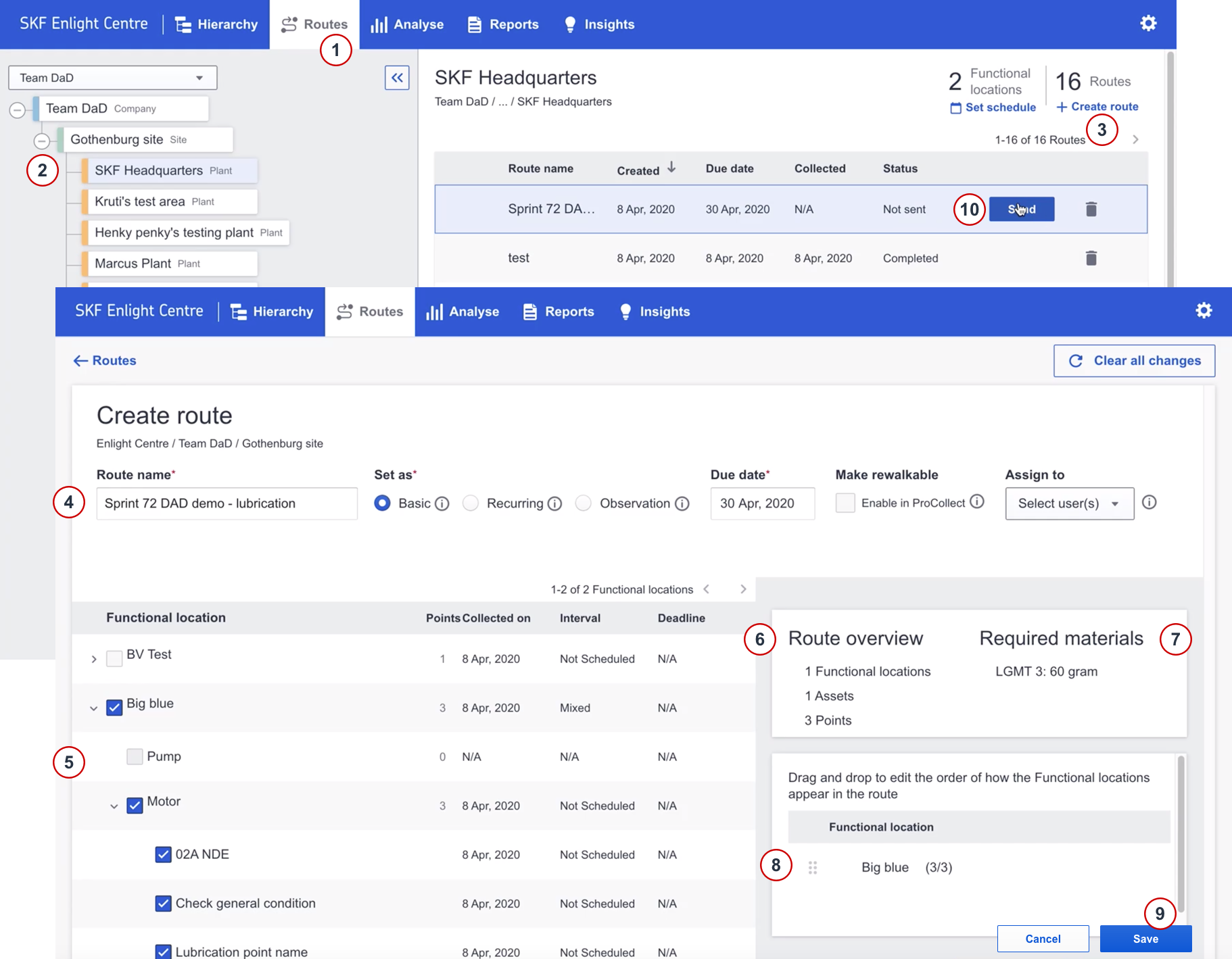 How do I set up a route for manual lubrication? Enlight Centre